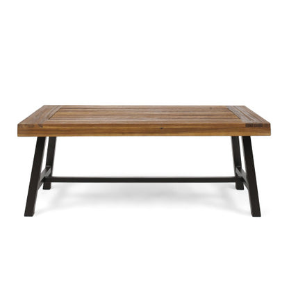 Modern Industrial Brown Acacia Wood Slat Coffee Table with Metal Frame