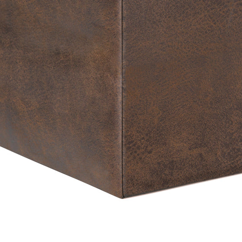 Storage Ottoman with Tray 17 Inch Cube Brown Vegan Leather Footrest