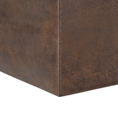 Storage Ottoman with Tray 17 Inch Cube Brown Vegan Leather Footrest