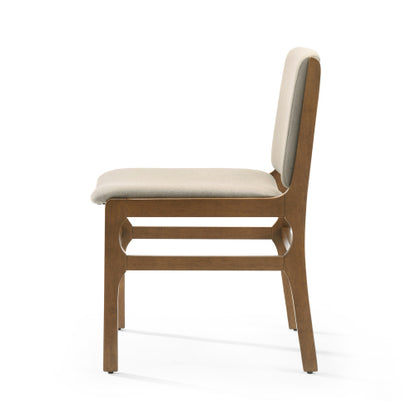 Set of 2 Contemporary Rubberwood Upholstered Dining Chairs, Wheat Neutral Minimalist Side Chairs