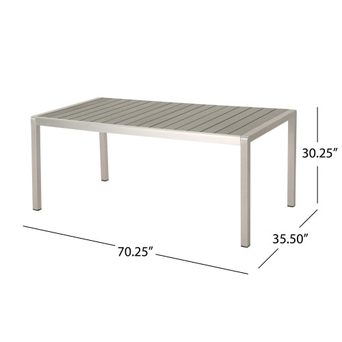 Coral Outdoor Aluminum Dining Table with Faux Wood Top, Gray Finish,Grey