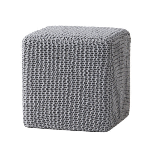 Light Gray Hand-Knitted Cotton Ottoman Foot Stool, Plush Cozy Compact Accent Seat