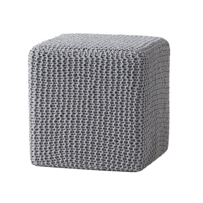 Light Gray Hand-Knitted Cotton Ottoman Foot Stool, Plush Cozy Compact Accent Seat