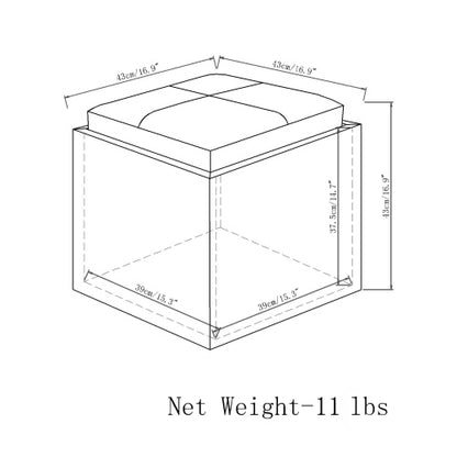 Storage Ottoman with Tray 17 Inch Cube Brown Vegan Leather Footrest
