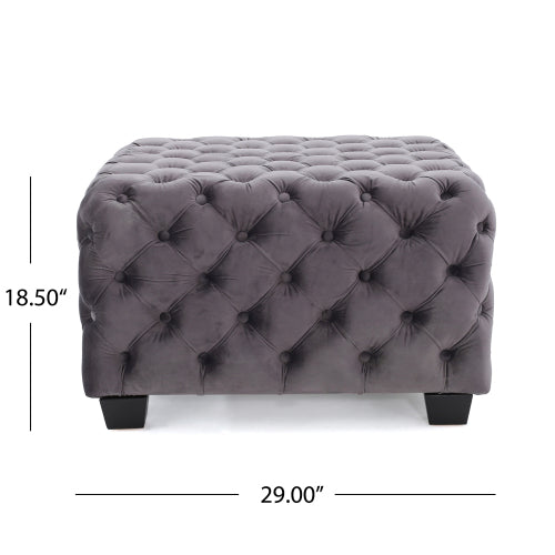 Button Tufted Diamond Stitch Velvet Ottoman, Modern Glam Upholstered Accent Seat for Living Room