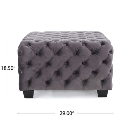 Button Tufted Diamond Stitch Velvet Ottoman, Modern Glam Upholstered Accent Seat for Living Room