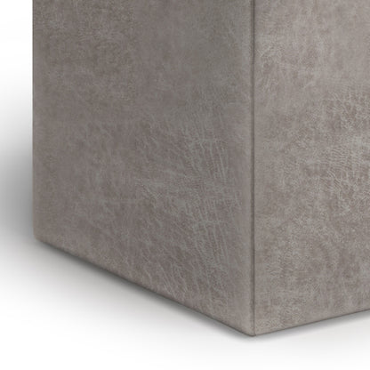 17 Inch Storage Ottoman with Tray Grey Taupe Leather Cube Footrest