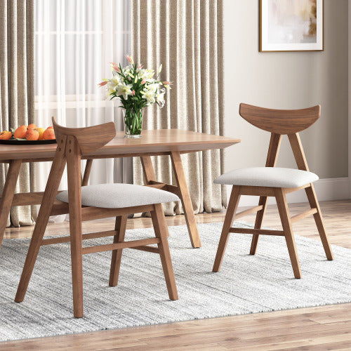 Set of 2 Mid-Century Dining Chairs, Rubberwood Frame Chairs with Curved Back & Splayed Legs
