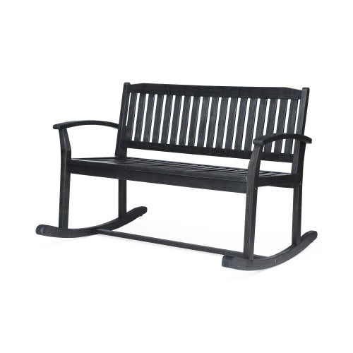 Patio Rocking Loveseat, 2 Person Outdoor rocker Bench, Acacia Wood Patio rocking Loveseat with Armrests, Slatted Seat & Backrest, Porch Rocking Bench for Backyard, Garden