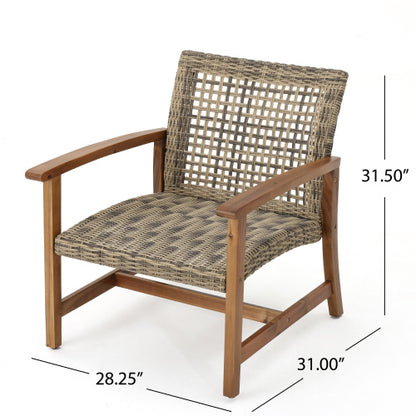 Outdoor Acacia Wood Wicker Club Chairs with Acacia Wood Frame, 2-Pcs Set