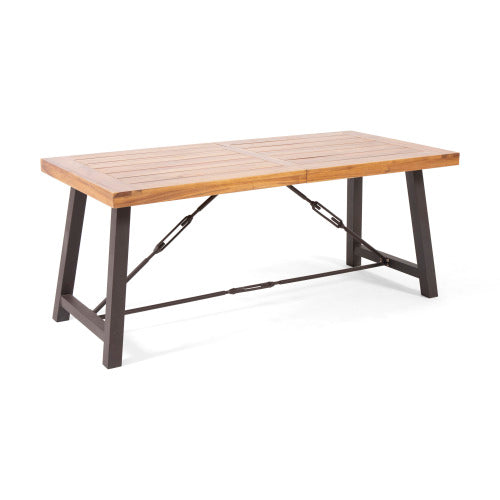 Outdoor Acacia Wood Metal Base Dining Table, Teak