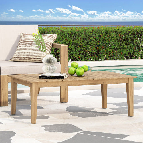 Acacia Wood Outdoor Coffee Table, Light Brown, 14'' H X 23.5'' W X 39.5'' L