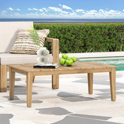 Acacia Wood Outdoor Coffee Table, Light Brown, 14'' H X 23.5'' W X 39.5'' L
