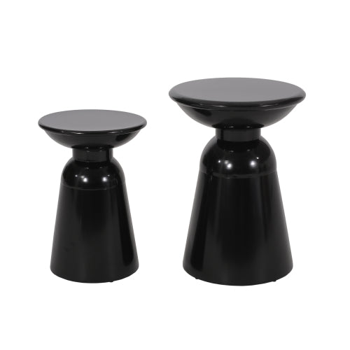 Serenita Outdoor Iron Side Tables with Flared Design, Set of 2 , Black