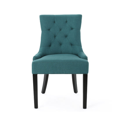 Contemporary Tufted Dining Chairs Set of 2, Polyester Upholstered Arm Chairs with Rubberwood Tapered Legs