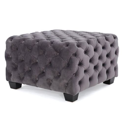 Button Tufted Diamond Stitch Velvet Ottoman, Modern Glam Upholstered Accent Seat for Living Room