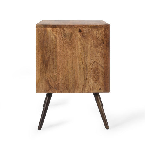 Mango Wood & Iron Accent Cabinet, Chevron Door, 17.5inchW¡Á15inchD¡Á21.5inchH