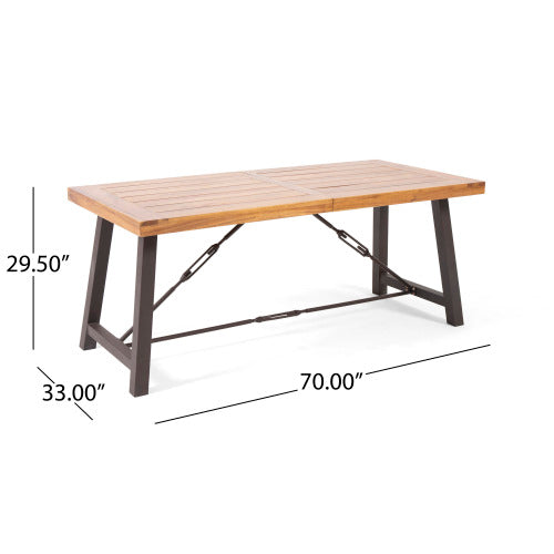 Outdoor Acacia Wood Metal Base Dining Table, Teak