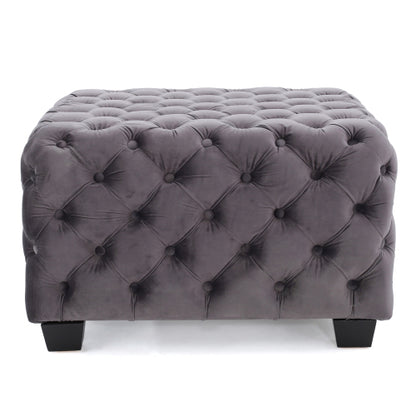 Button Tufted Diamond Stitch Velvet Ottoman, Modern Glam Upholstered Accent Seat for Living Room