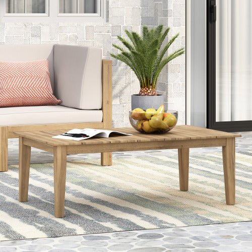 Acacia Wood Outdoor Coffee Table, Light Brown, 14'' H X 23.5'' W X 39.5'' L