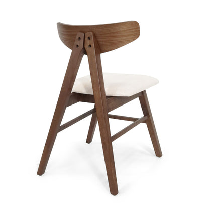 Set of 2 Mid-Century Dining Chairs, Rubberwood Frame Chairs with Curved Back & Splayed Legs
