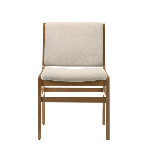 Set of 2 Contemporary Rubberwood Upholstered Dining Chairs, Wheat Neutral Minimalist Side Chairs