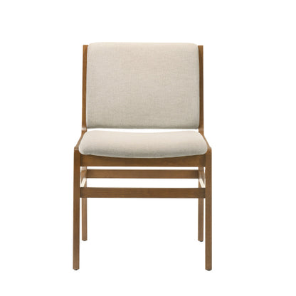 Set of 2 Contemporary Rubberwood Upholstered Dining Chairs, Wheat Neutral Minimalist Side Chairs