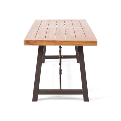 Outdoor Acacia Wood Metal Base Dining Table, Teak