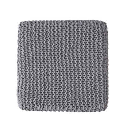 Light Gray Hand-Knitted Cotton Ottoman Foot Stool, Plush Cozy Compact Accent Seat
