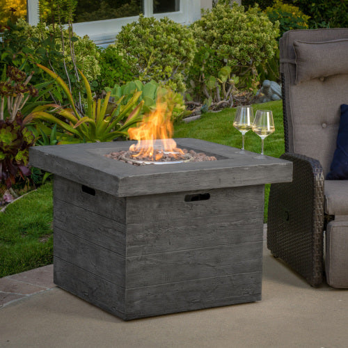 ANCHORAGE 32'' WOOD SQUARE MGO FIRE PIT GREY - 40,000 BTU