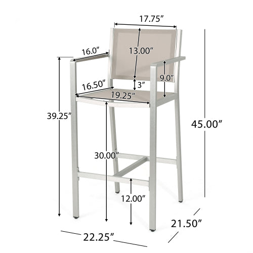 29.50" Barstools with Silver Rust-Proof Aluminum Frame, Grey Mesh, Set of 2