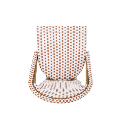 Outdoor PE Ratten and Aluminum French Bistro Chairs, Set of 2, Rusted Red & White, Bamboo Print Finish