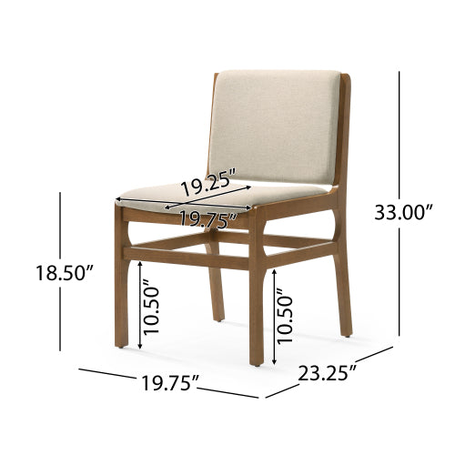 Set of 2 Contemporary Rubberwood Upholstered Dining Chairs, Wheat Neutral Minimalist Side Chairs