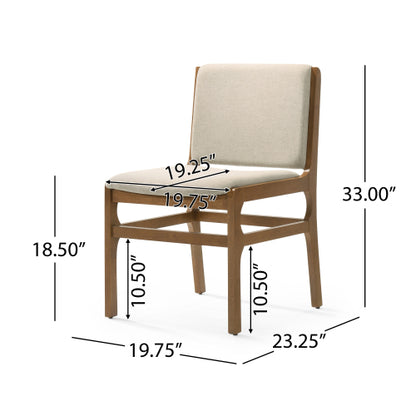 Set of 2 Contemporary Rubberwood Upholstered Dining Chairs, Wheat Neutral Minimalist Side Chairs