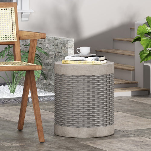 Outdoor Lightweight End Table Round Concrete Outdoor Side Table