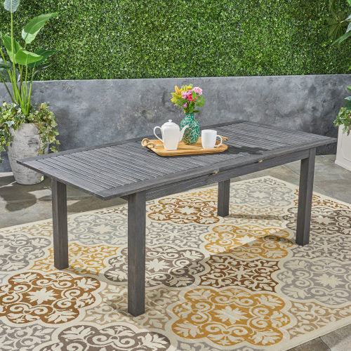 Outdoor Expandable Acacia Wood Dining Table, Dark Grey