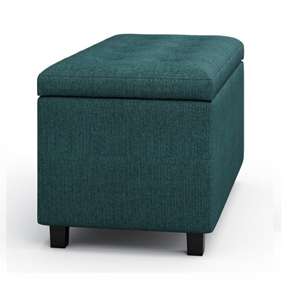 34 Inch Storage Ottoman Bench Teal Fabric Tufted Footrest