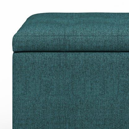 34 Inch Storage Ottoman Bench Teal Fabric Tufted Footrest