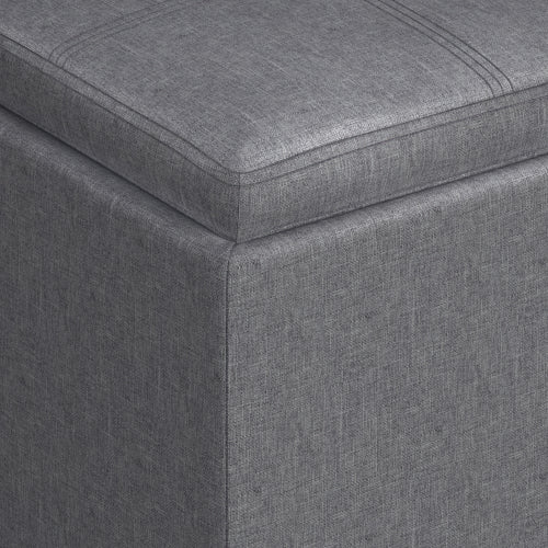 17 Inch Storage Ottoman with Tray Grey Linen Fabric Cube Footrest