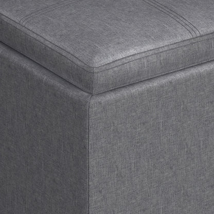 17 Inch Storage Ottoman with Tray Grey Linen Fabric Cube Footrest