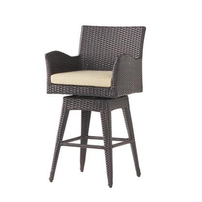 Modern Outdoor Multi-Brown Wicker Swivel Barstool with Tapered Legs, 1-Piece