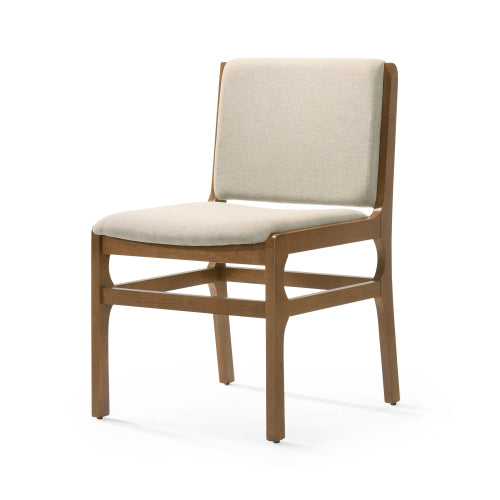 Set of 2 Contemporary Rubberwood Upholstered Dining Chairs, Wheat Neutral Minimalist Side Chairs