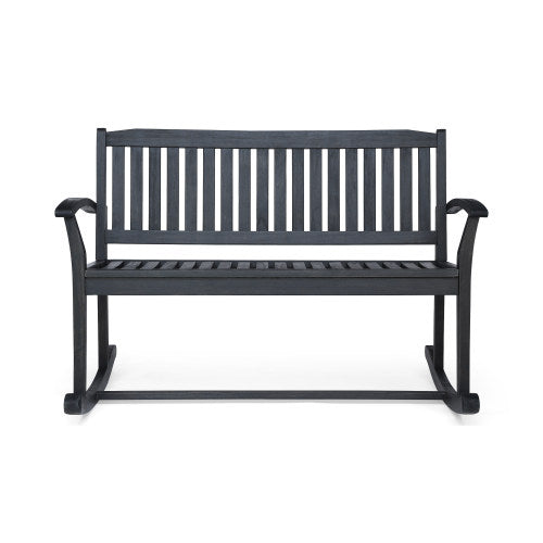 Patio Rocking Loveseat, 2 Person Outdoor rocker Bench, Acacia Wood Patio rocking Loveseat with Armrests, Slatted Seat & Backrest, Porch Rocking Bench for Backyard, Garden