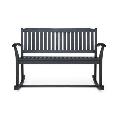 Patio Rocking Loveseat, 2 Person Outdoor rocker Bench, Acacia Wood Patio rocking Loveseat with Armrests, Slatted Seat & Backrest, Porch Rocking Bench for Backyard, Garden