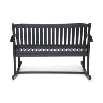 Patio Rocking Loveseat, 2 Person Outdoor rocker Bench, Acacia Wood Patio rocking Loveseat with Armrests, Slatted Seat & Backrest, Porch Rocking Bench for Backyard, Garden