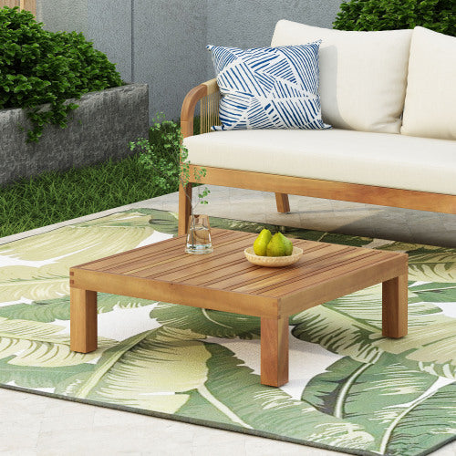 Square Teak Coffee Table, Rustic Style