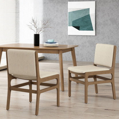Set of 2 Contemporary Rubberwood Upholstered Dining Chairs, Wheat Neutral Minimalist Side Chairs