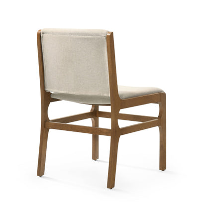 Set of 2 Contemporary Rubberwood Upholstered Dining Chairs, Wheat Neutral Minimalist Side Chairs