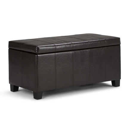 36 inch Tanners Brown Vegan Leather Storage Ottoman Bench with Safety Hinges, Lift-Top Organizer for Entryway