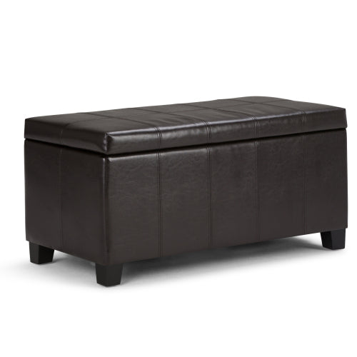 36 inch Tanners Brown Vegan Leather Storage Ottoman Bench with Safety Hinges, Lift-Top Organizer for Entryway